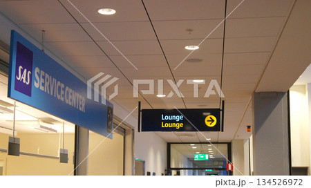 Stockholm, Sweden, December 10 2015: Sign Pointing to Frequent Flyer Lounge 134526972