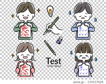 テストで100点を取った子と0点子どもたちのセットイラスト テストで100点を取った子と0点子どもたちのセットイラスト 134527026