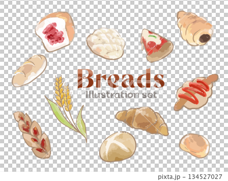 水彩向量新鮮出爐麵包插圖集 134527027