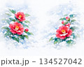 雪の背景に咲く赤い椿のイラスト 134527042