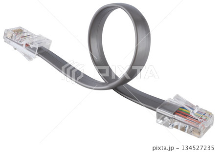 Gray Ethernet network cable with RJ45 connectors for connecting to the Internet and local area network. 134527235