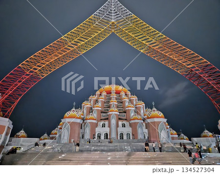 This is mosque dome in Makasar at night 134527304