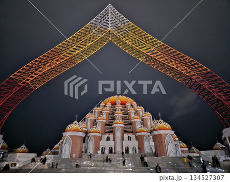 This is mosque dome in Makasar at night 134527307
