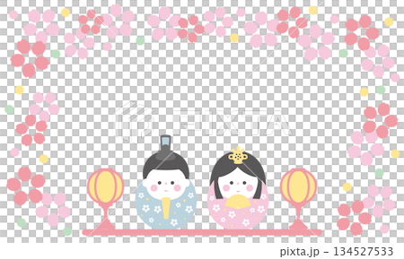 だるま型のかわいいひな人形と花のひなまつりフレーム 134527533