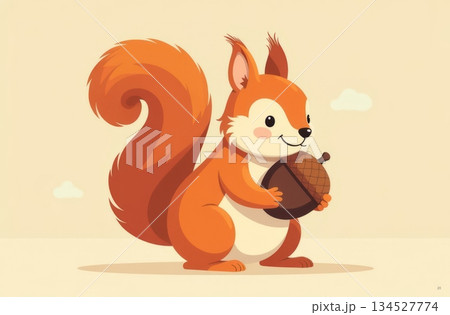 A squirrel holds an acorn in its paws. 134527774
