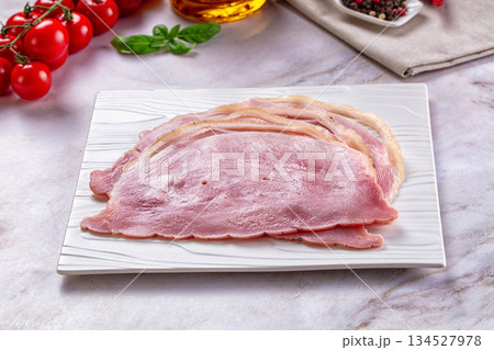 Sliced pork ham over board Sliced pork ham over board 134527978