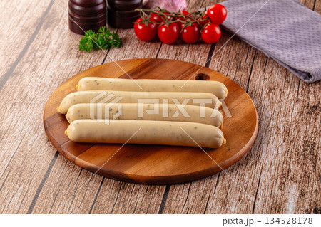 Raw white German veal sausages 134528178