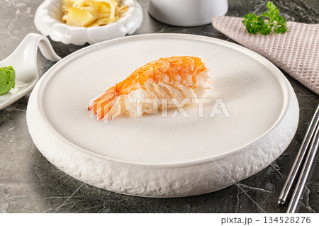 Japanese cuisine - sushi with prawn 134528276