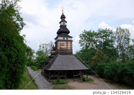 Wooden orthodox Carpathian Ruthenian Church of the Saint Michael Archangel at Kinsky Gardens, Petrin, Prague, Czech Republic Wooden orthodox Carpathian Ruthenian Church of the Saint Michael Archangel at Kinsky Gardens, Petrin, Prague, Czech Republic 134528419