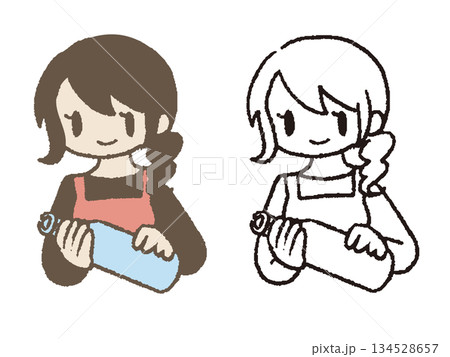 手描きの瓶を持つ女性のイラスト 134528657