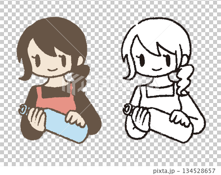 手描きの瓶を持つ女性のイラスト 134528657