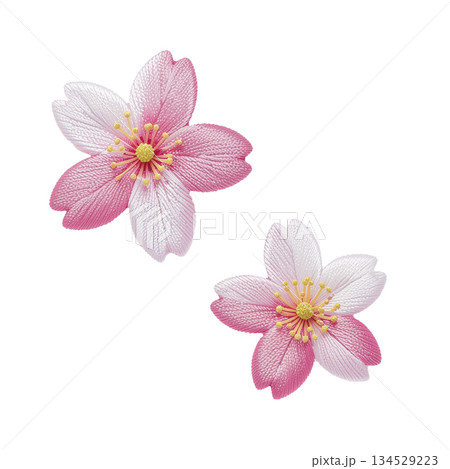 刺繍風の桜の花イラスト、リアルな手刺繍タッチの春素材 134529223