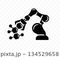 Robotic arm, robot manipulator, molecular and chemical structure, graphic design. Industrial and mechanical arm, molecules and atomic model, vector design and illustration 134529658
