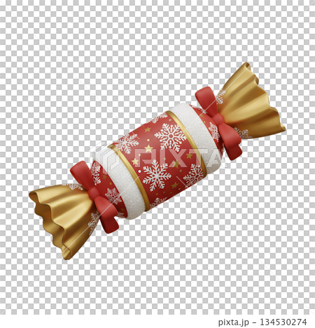 3d christmas cracker party favor decorated with delicate snowflakes and shiny gold bows, perfect for holiday tables, gifts, and celebrations 134530274