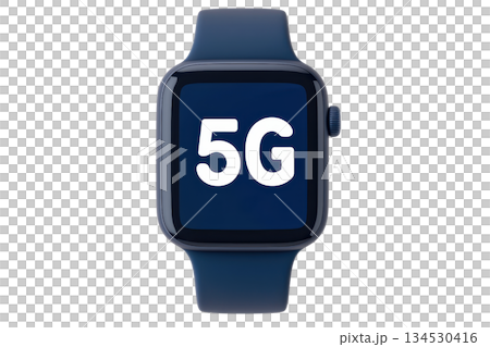 A smartwatch displaying "5G" on its screen, emphasizing advanced connectivity features. 134530416