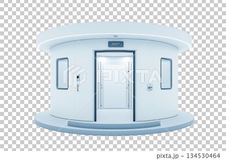 A futuristic, circular room with smooth white surfaces and a central door, featuring sleek lines and modern design elements. A futuristic, circular room with smooth white surfaces and a central door, featuring sleek lines and modern design elements. 134530464