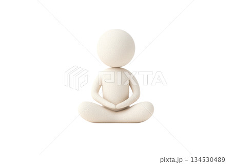 A simple, minimalist figure sitting cross-legged with hands resting on its lap, embodying tranquility and meditation. 134530489