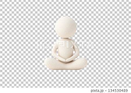 A simple, minimalist figure sitting cross-legged with hands resting on its lap, embodying tranquility and meditation. 134530489