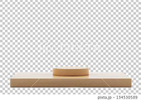 A minimalist wooden platform with a cylindrical object centered on top, highlighting a simple yet elegant design. A minimalist wooden platform with a cylindrical object centered on top, highlighting a simple yet elegant design. 134530589