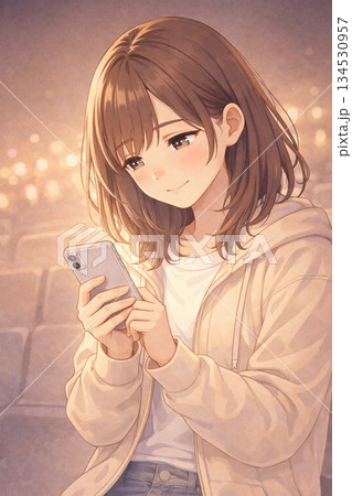 推しの写真を見て癒されている女性 134530957