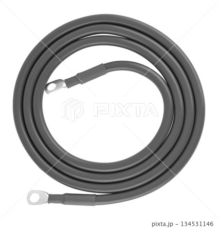 electrical cable with metal contacts insulated on white background electrical cable with metal contacts insulated on white background 134531146