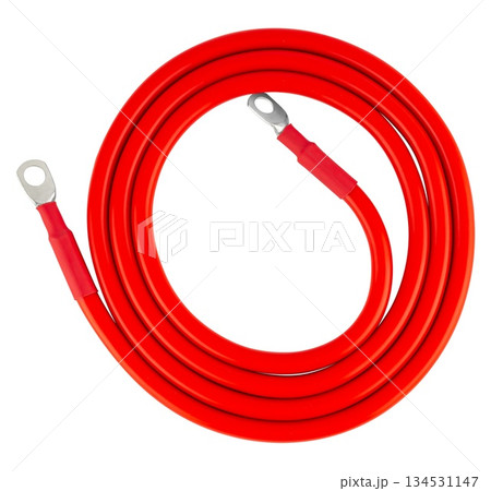 electrical cable with metal contacts insulated on white background electrical cable with metal contacts insulated on white background 134531147