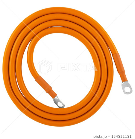 electrical cable with metal contacts insulated on white background electrical cable with metal contacts insulated on white background 134531151