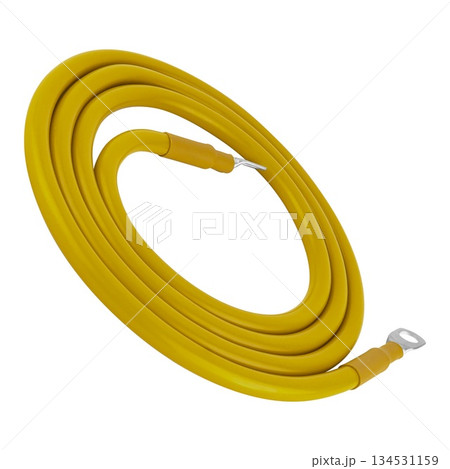 electrical cable with metal contacts insulated on white background 134531159