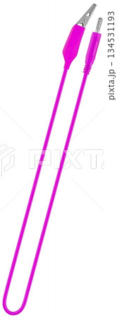 electric cable, with a metal contact on one side and a clip (crocodile) on the other, on a white background in insulation 134531193