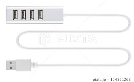 USB hub for four USB ports, on white background in insulation 134531268