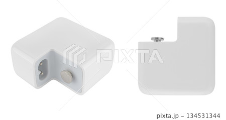 Laptop power adapter, computer spare part, on white background in insulation 134531344