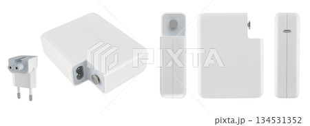 laptop power adapter, on white background in insulation 134531352