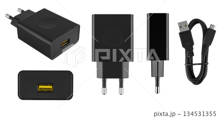Power adapter for tablet laptop, on white background in insulation 134531355