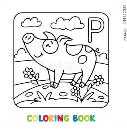 Funny pig. Animals coloring book for kids Funny pig. Animals coloring book for kids 134532526