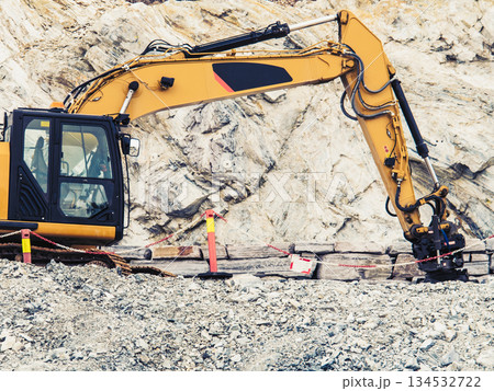 Heavy machine working on construction site, Norway 134532722