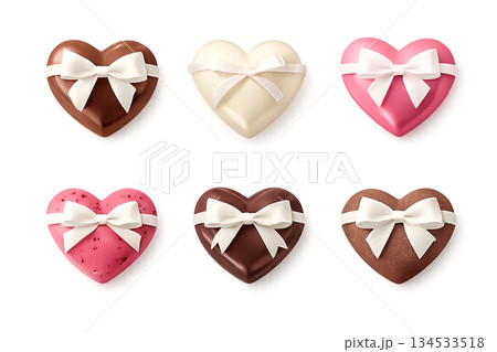 白いリボン付きバレンタインハートチョコレートの3Dセット(背景透過) 白いリボン付きバレンタインハートチョコレートの3Dセット(背景透過) 134533518