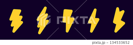 Bold yellow lightning icon set on dark background Bold yellow lightning icon set on dark background 134533652
