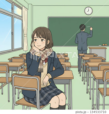 補習授業中に考え事をする女子高生 134533710