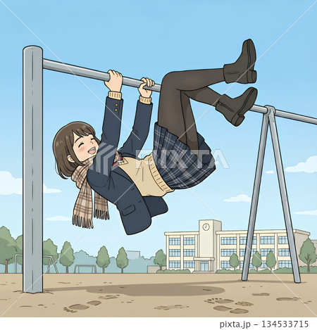 鉄棒をする女子高生 134533715