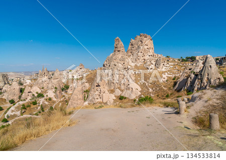 Volcanic rock formations landscape in Cappadocia, place of residence of ancient Christians Volcanic rock formations landscape in Cappadocia, place of residence of ancient Christians 134533814