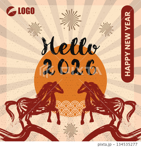 Abstract Brush Horse Chinese New Year 2026 Greeting Card.Vector Illustration Abstract Brush Horse Chinese New Year 2026 Greeting Card.Vector Illustration 134535277