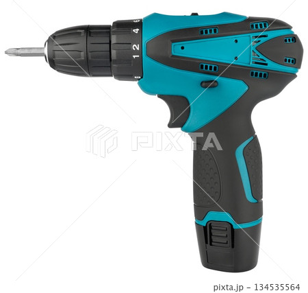 Hand held wireless screwdriver, which is screwed a screw, when assembling furniture. 134535564
