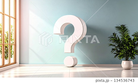 シンプルでクリーンな白いクエスチョンマークの3Dイメージ 16:9サイズ シンプルでクリーンな白いクエスチョンマークの3Dイメージ 16:9サイズ 134536743