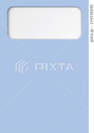 Light blue wood free uncoated paper rough textured vertical background with blank 3D rounded rectangle horizontal frame paper cut style at top area graphic illustration. 134536840