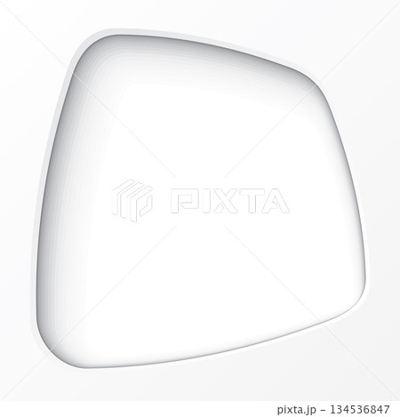 Abstract blank white 3D rounded trapezium frame paper cut style square background graphic illustration. 134536847