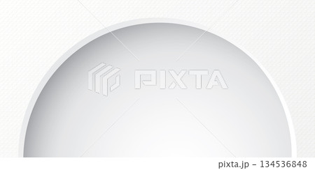 White wood free uncoated paper rough textured background with blank 3D semicircle frame paper cut style graphic illustration. 134536848