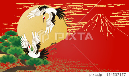 満月　飛翔する鶴 134537177