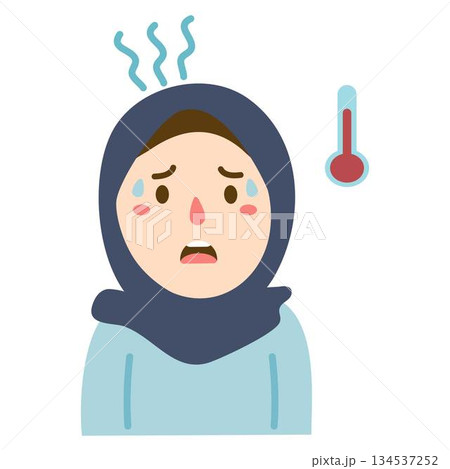 Sick girl with fever illustration demam Sick girl with fever illustration demam 134537252