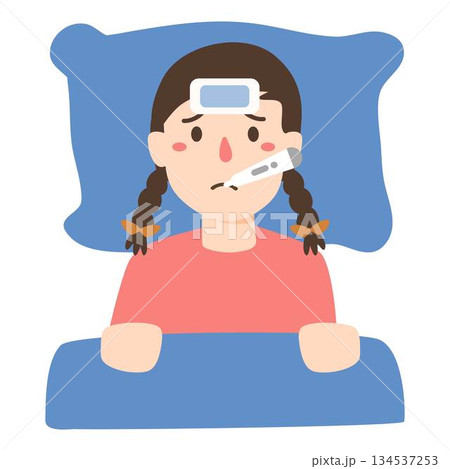 Sick Girl with fever illustration Sick Girl with fever illustration 134537253