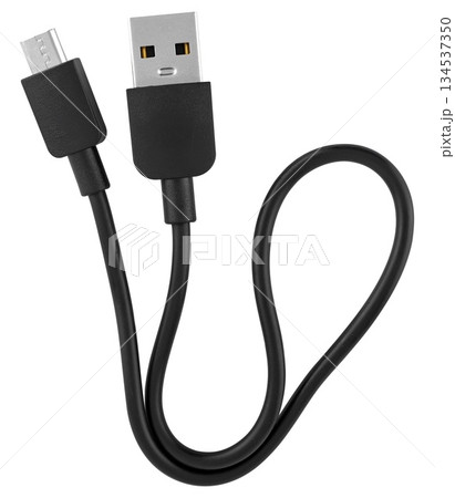 Cable with USB and micro USB connector, on white background in insulation 134537350